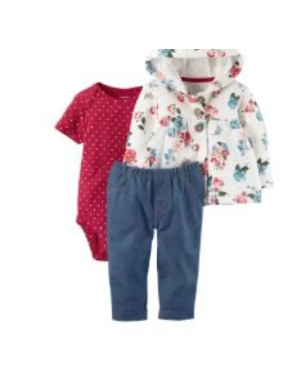 Carter's 3-Pc. Hooded Cardigan, Bodysuit & Jeggings Set, Floral White, Newborn